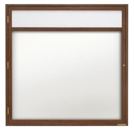 UNITED VISUAL PRODUCTS 36"x36" 1-Door Enclosed Wet/Dry Erase, Header, White Board/Lt Oak UV852DH-LTOAK-WHTPORC